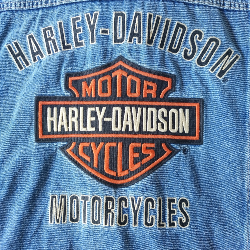 Harley-Davidson Blue Denim Jacket with Orange Logo